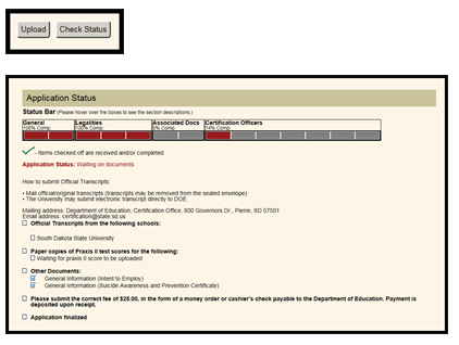 screenshot of the application status screen.