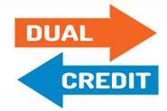 Image of two arrows pointing opposite directions. Text on top of arrows DUAL CREDIT.
