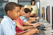 Stock photo of students working on computers.