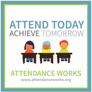 images of empty school desks. Text: Attendance gap leads to achievement gaps. #schooleveryday