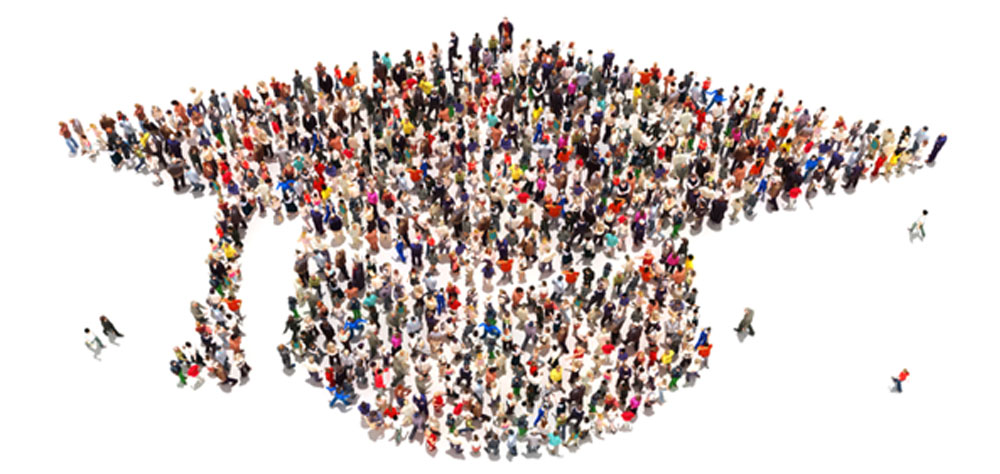 graphic of people standing in the shape of a graduation cap